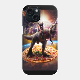 Outer Space Pug Riding Dinosaur Unicorn - Pizza Phone Case