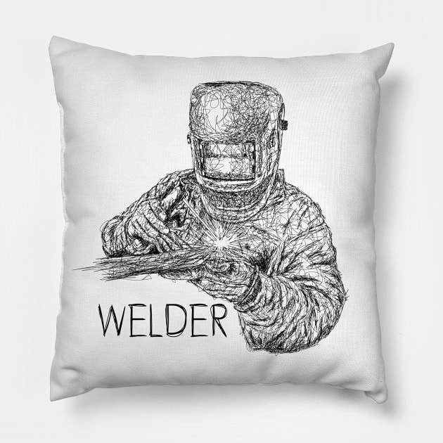 Welder drawing with scribble art Pillow by KondeHipe