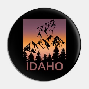 Idaho Sunset Wolf Howling at The Moon Trees and Mountains Pin