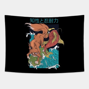 FOX AND FISH JAPANESE STYLE Tapestry