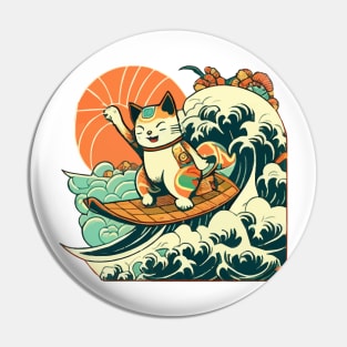 Japanese Aloha Surf Cat Pin