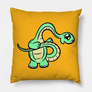 Baby Green diplodocus dinosaur cartoon Pillow