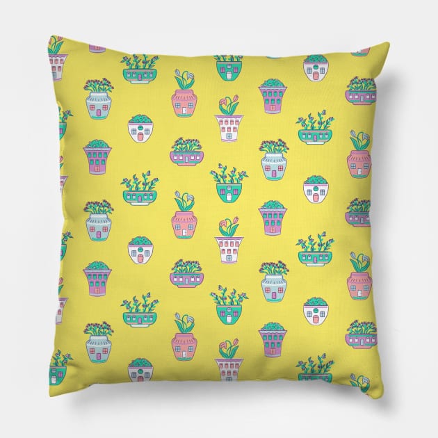 Home for Spring Yellow Pillow by Carolina Díaz