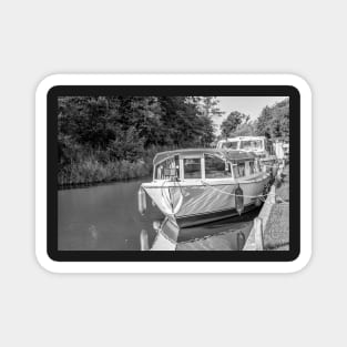 Front on view of holiday boat moored up on the Norfolk Broads Magnet