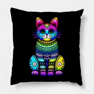 Colorful ethno style cat art Pillow