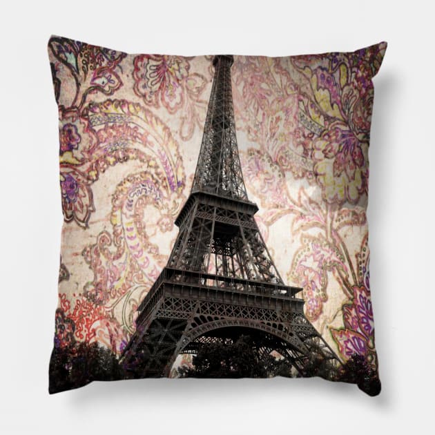 Floral Eiffel Tower in Paris, France Pillow by Christine aka stine1