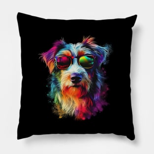 Colourful Cool Golden Doodle Dog with Sunglasses Pillow