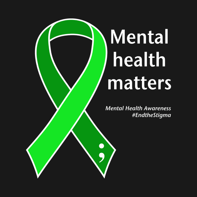 Mental health matters ribbon, white type by Just Winging It Designs