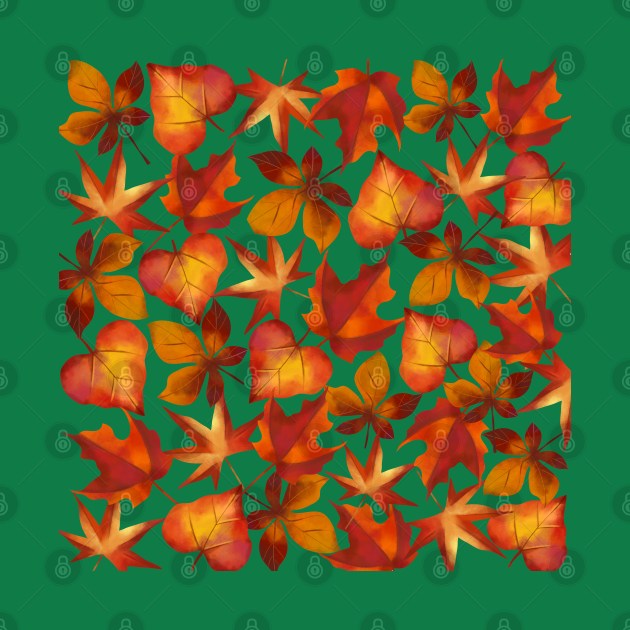 Autumn leaves on green background by SisiArtist