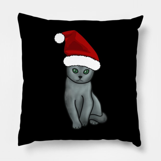 Russian Blue Cat Christmas Pillow by Kelly Louise Art