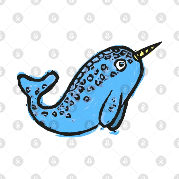 Cute narwhal illustration blue whale by Ravendax