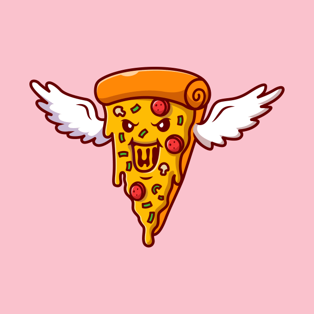 Cute Monster Pizza Flying With Wing Cartoon by Catalyst Labs