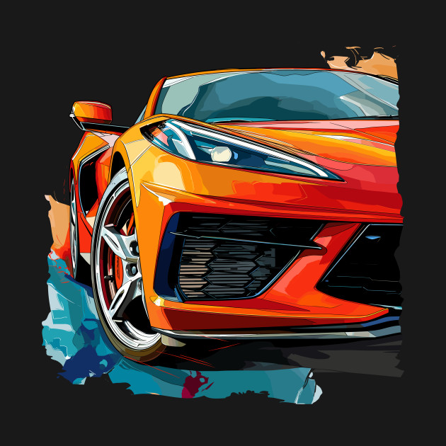 Amplify Orange C8 Corvette Graphic Big and Bold on Front and Back of T shirt Supercar Racecar C8 Corvette by Tees 4 Thee