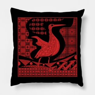 agami heron bird in mexican talavera pattern arts ecopop in crimson art Pillow