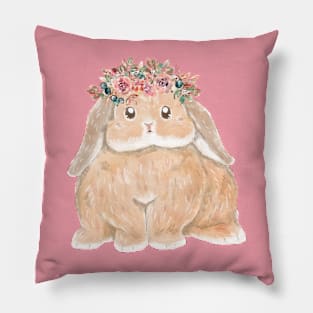 Rabbit and Flower Crown _ Bunniesmee Pillow