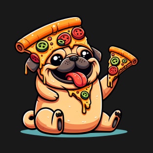 Cute Funny Pug Dog Eating Pizza T-Shirt