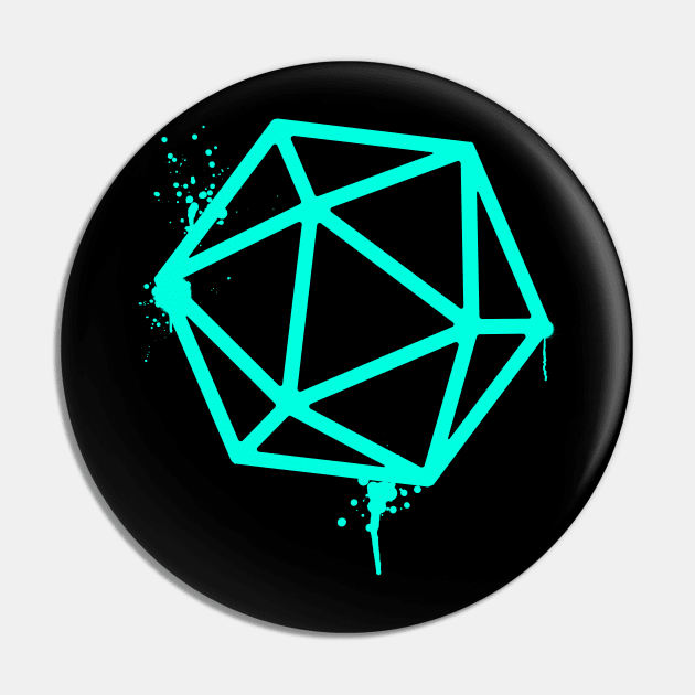 D20 Dice Neon Blue Green Tabletop RPG Gaming Pin by pixeptional