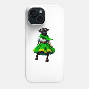 Cheerful Pug in Green Tracht Doing a Traditional Alpine Dance Phone Case