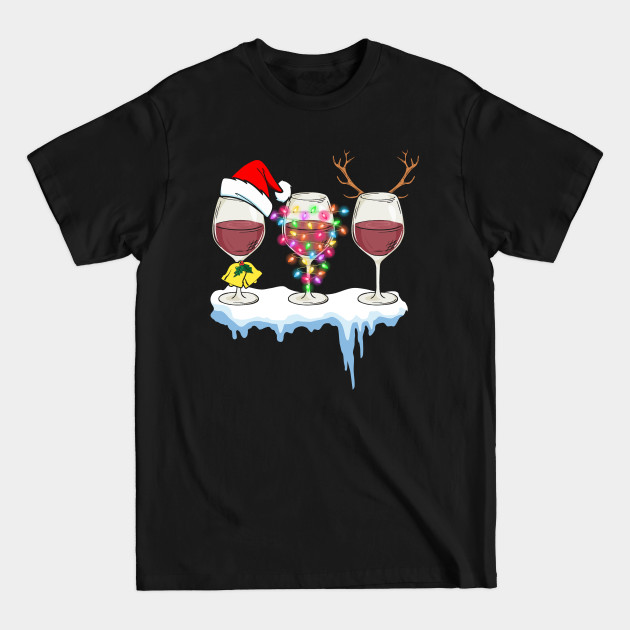 Disover Three Glass of Wine Drinking Christmas Gifts For Men Women - Wine Christmas - T-Shirt