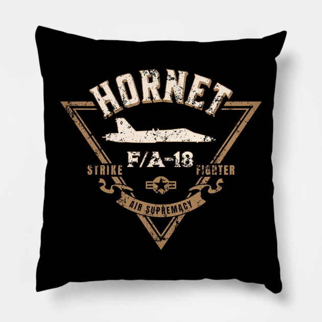 F/A-18 Hornet Strike Fighter Jet Aircraft Distressed Design Pillow by hobrath