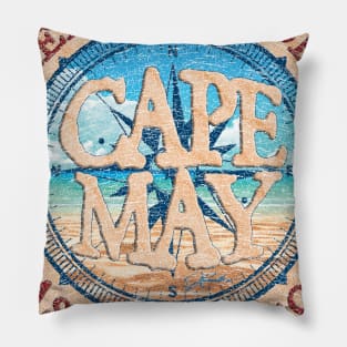 Cape May, New Jersey with Beach and Wind Rose Pillow