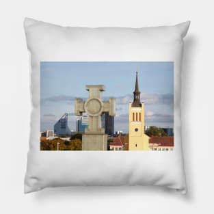 Estonian Freedom Monument, St. John's Church,Tallinn, Estonia, Europe Pillow