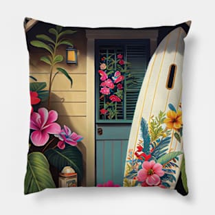 Surfer Beach Cabin in Hawaii Pillow