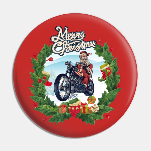 Santa riding A Motorcycle Pin by Rossla Designs