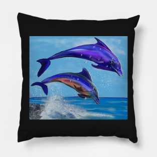 Cute dolphins diving into the ocean Pillow