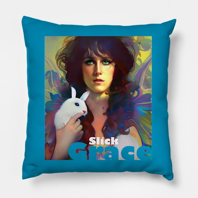 Grace Slick White Rabbit Pillow by IconsPopArt