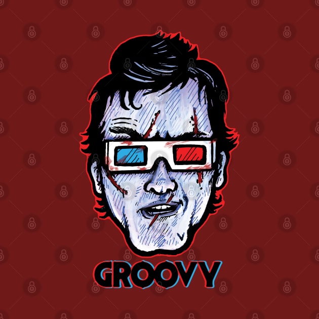 Groovy 3D... Evil Dead Ash Williams Wearing 3D Glasses by BradAlbright