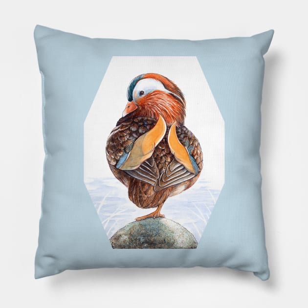 Mandarin Duck Art by Nadya Neklioudova Pillow by nadyawildlife