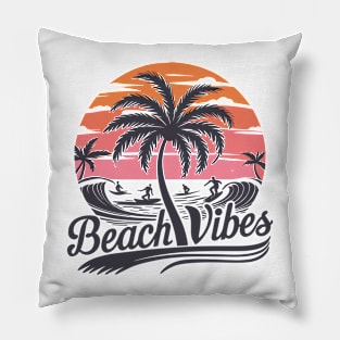 Beach Vibes Retro Surfer Palm Beach Vacation Pillow