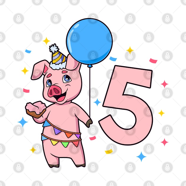 I am 5 with pig - kids birthday 5 years old by Modern Medieval Design