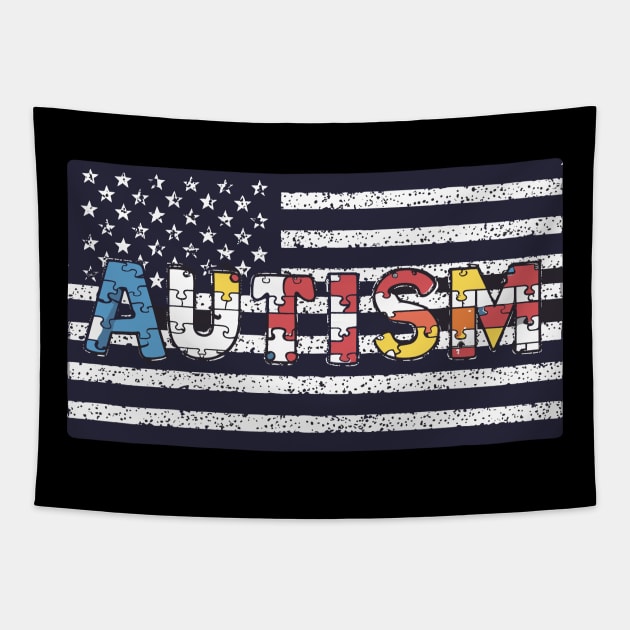 Autism Awareness Flag Shirts, American Flag Autism Dad Mom Tapestry by Shopinno Shirts