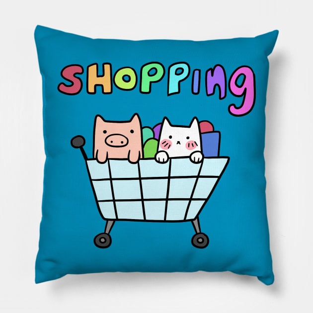 Cat and Pig Shopping Cart Pillow by saradaboru