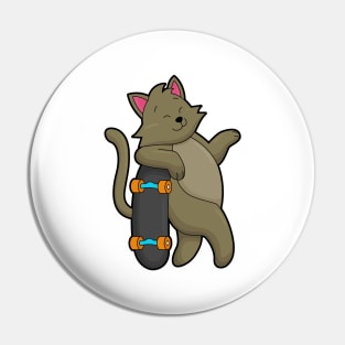 Cat as Skater with Skateboard Pin