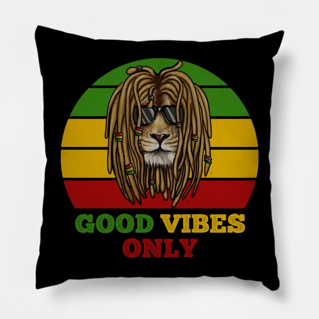 Rasta Lion, Good Vibes, African Pillow by dukito