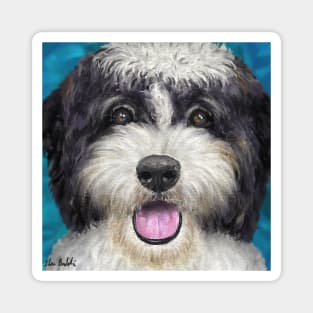 Painting of a Black and White Shih Tzu with Tongue Out Magnet