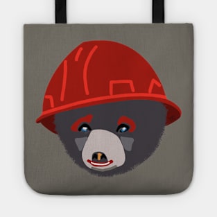 Funny Bear Cub in Red Hard Hat Building Inspector Humor Tote