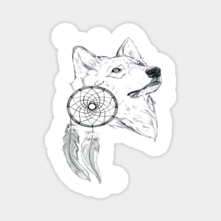 Wolf And Dreamcatcher Magnet