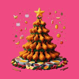Pixel Crispy Chicken Christmas Tree Pixel Art T-Shirt