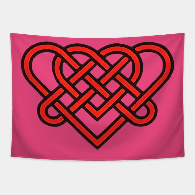 Celtic Eternal Love Knot Romantic Heart Red Design Tapestry by taiche