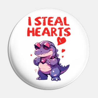 I Steal Hearts Trex Dino Valentines Day Pin