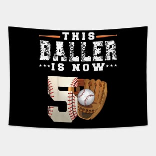 Kids 5 Years This Baller Is Now 5 Kids Baseball 5Th Birthday Tapestry