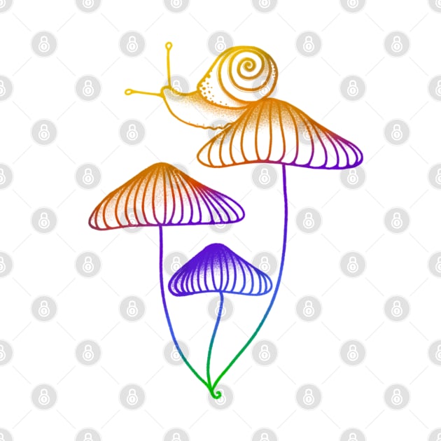 Rainbow Snail Sitting on Mushrooms by MissMoth
