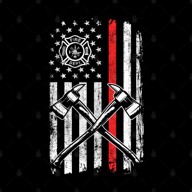 Firefighter T-Shirt Thin Red Line Firefighter American USA Flag Fireman Gift by Otis Patrick