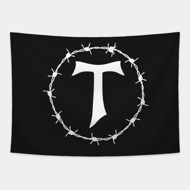 Tau Cross Barbed Wire Saint Francis of Assisi Franciscan Gothic Pocket Tapestry by thecamphillips