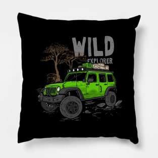 Wild Explorer Jeep - Adventure Green Jeep Wild Explore for Outdoor enthusiasts Pillow