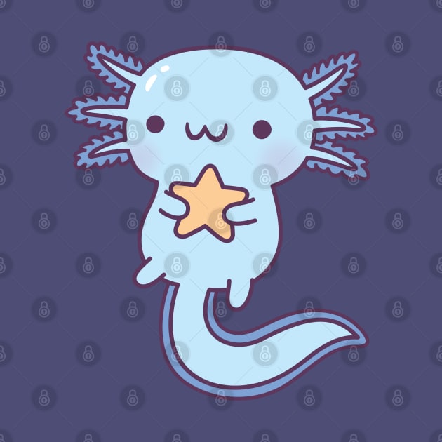 Cute Blue Axolotl Hugging Star by rustydoodle